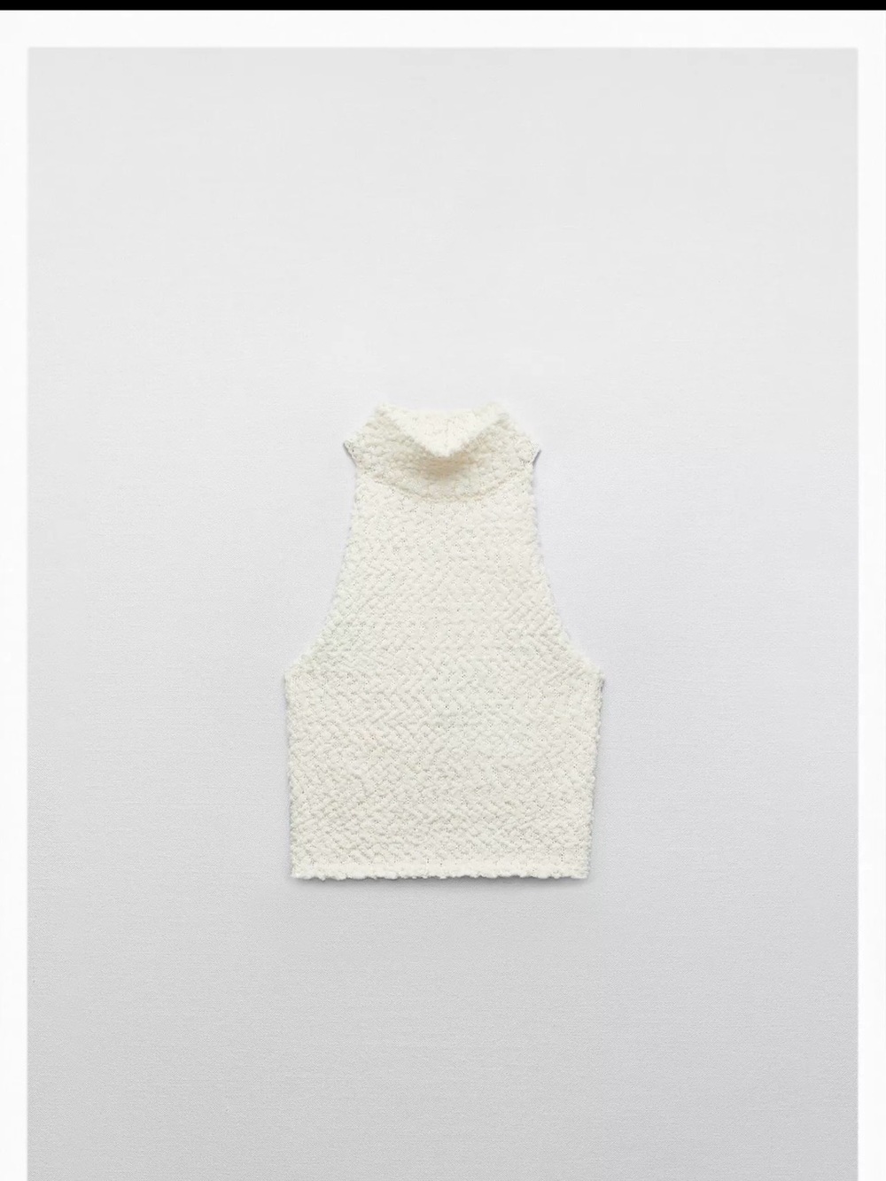Sleeveless High-Neck Knit Crop Top in Off-White